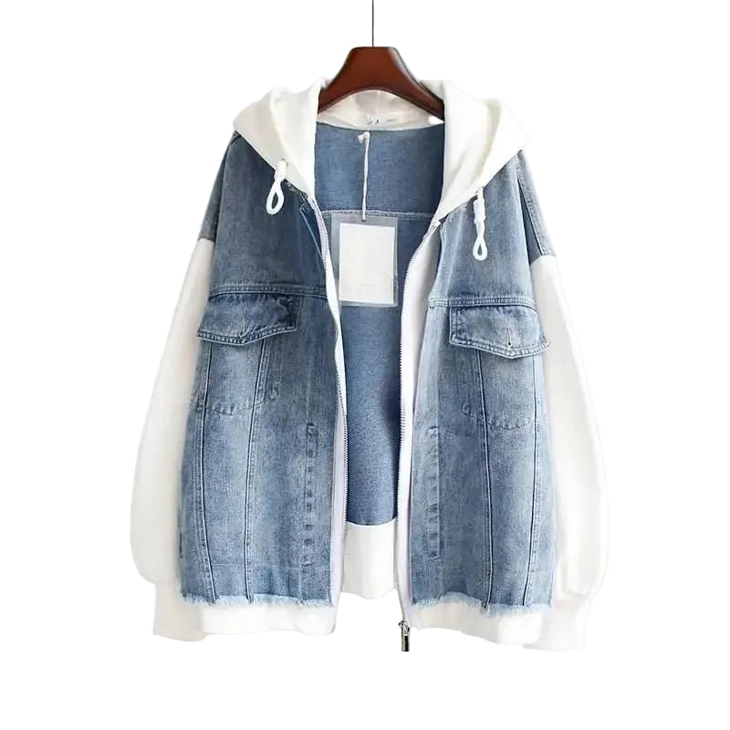 Dame Hettegenser med Fargeblokk og Denim Stil 0