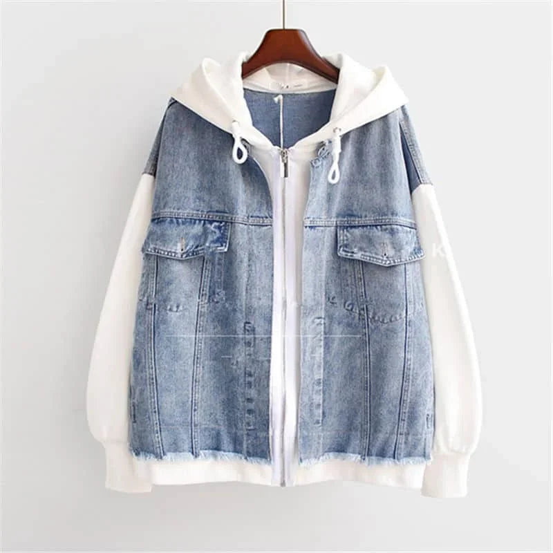Dame Hettegenser med Fargeblokk og Denim Stil 1