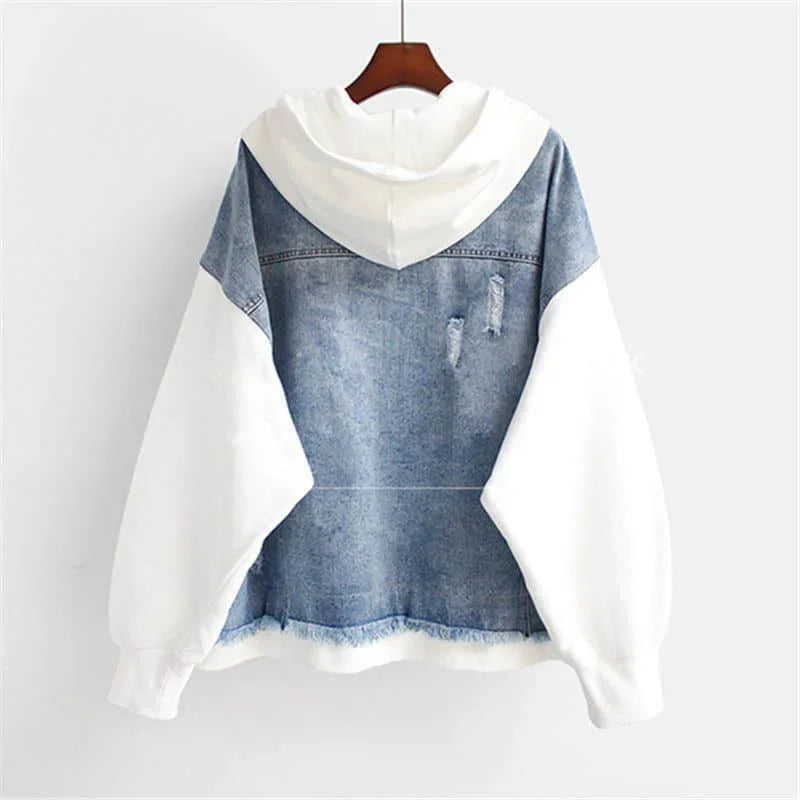 Dame Hettegenser med Fargeblokk og Denim Stil 3
