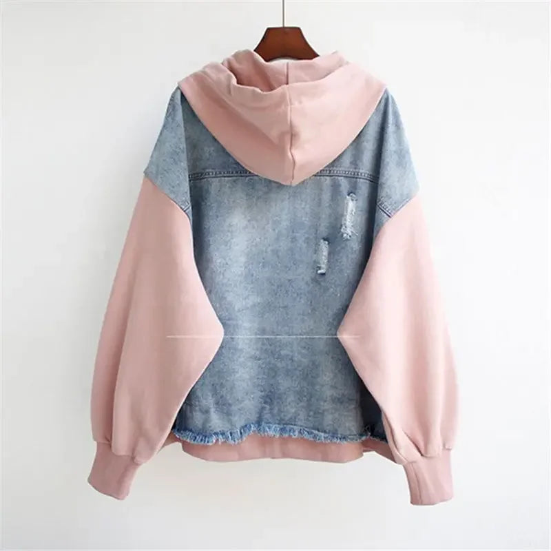 Dame Hettegenser med Fargeblokk og Denim Stil 7