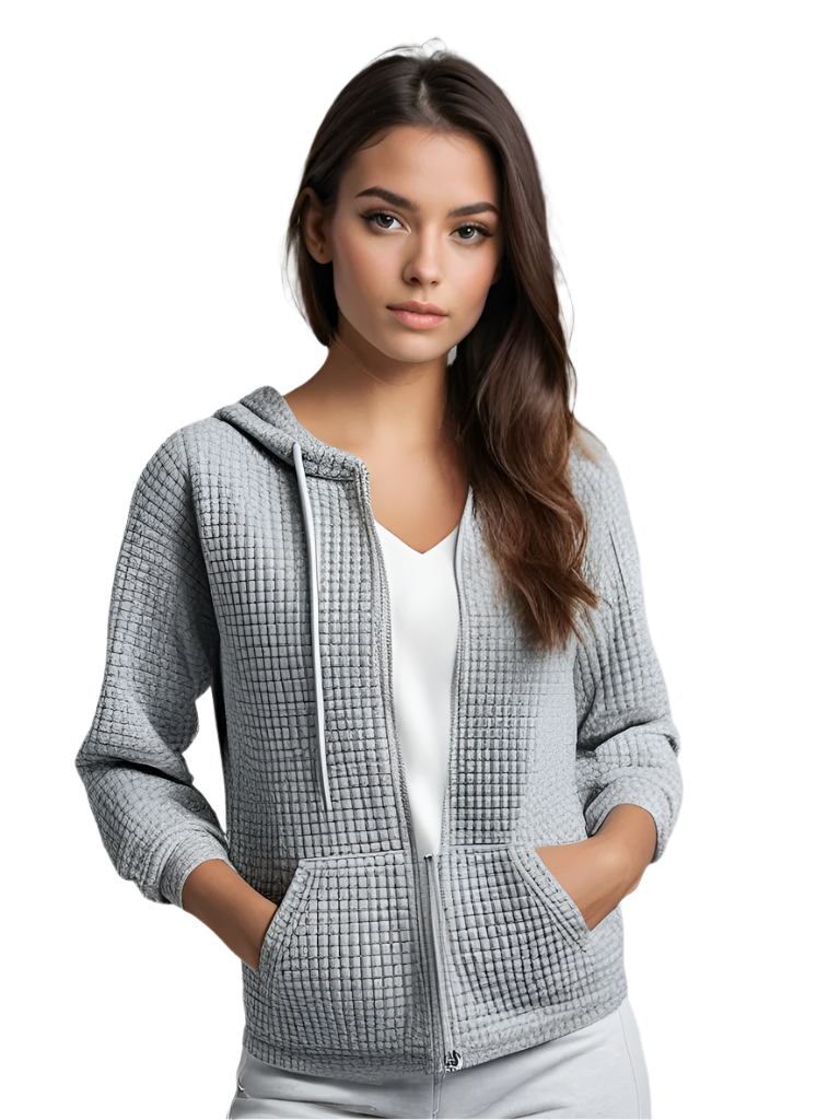 Dame Hoodie Vest Waffle Struktur Myk Blandingsstoff 0