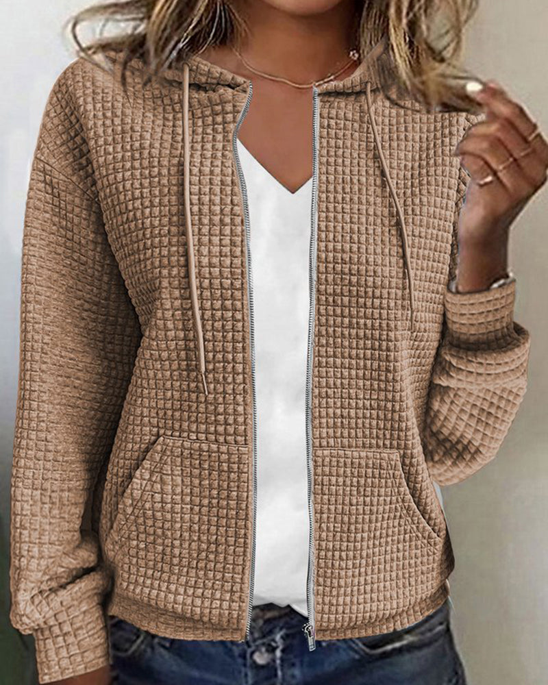 Dame Hoodie Vest Waffle Struktur Myk Blandingsstoff 10