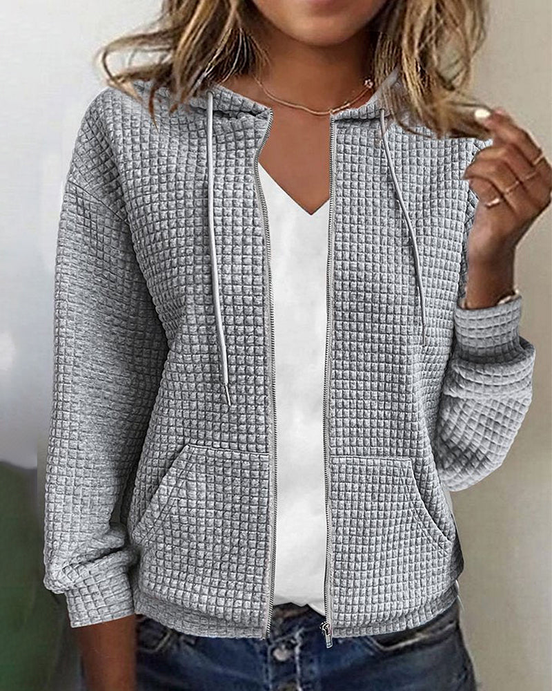 Dame Hoodie Vest Waffle Struktur Myk Blandingsstoff 3