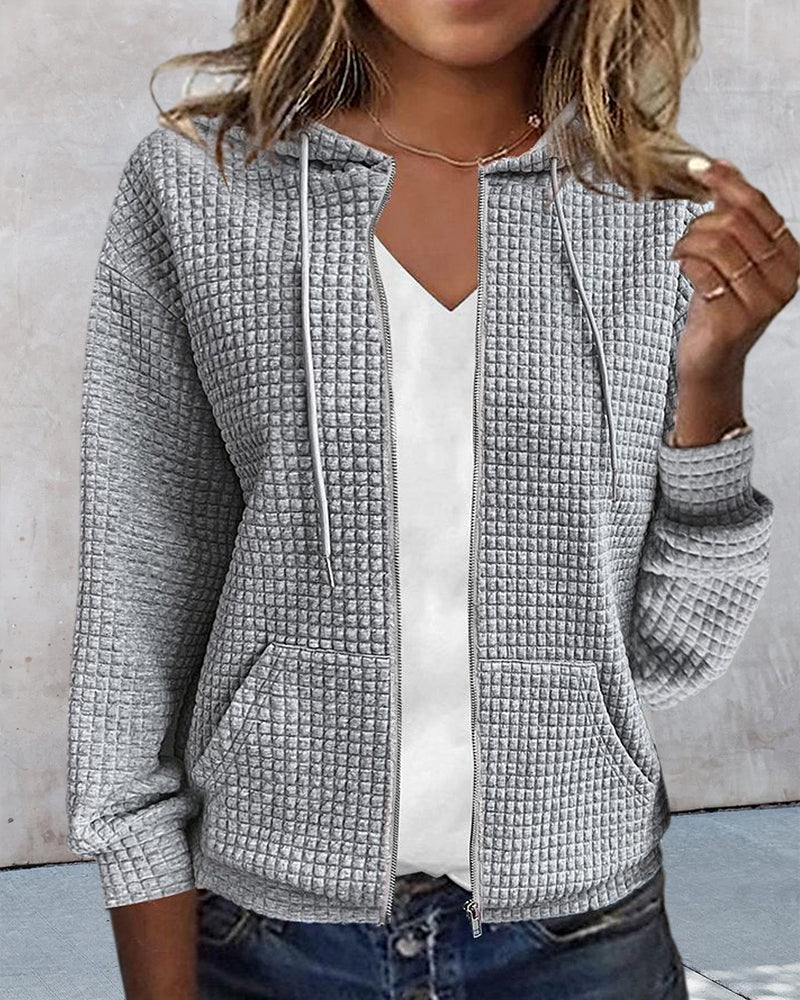 Dame Hoodie Vest Waffle Struktur Myk Blandingsstoff 4