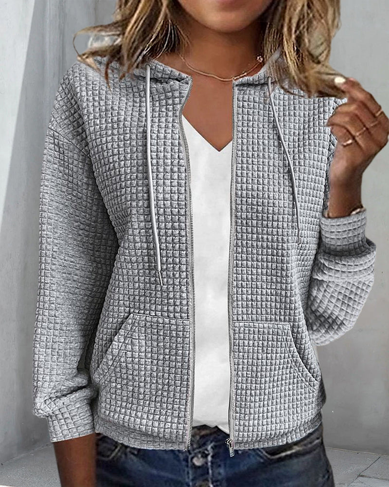 Dame Hoodie Vest Waffle Struktur Myk Blandingsstoff 5