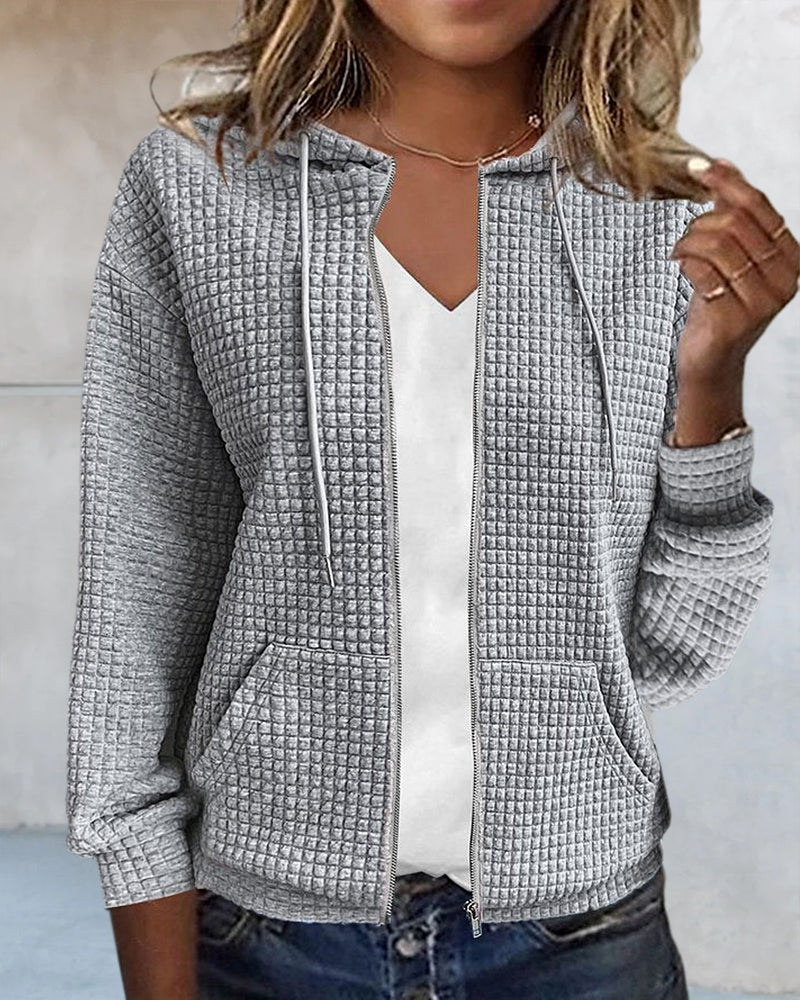 Dame Hoodie Vest Waffle Struktur Myk Blandingsstoff 6