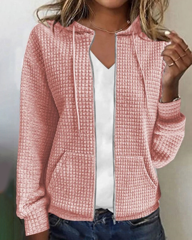Dame Hoodie Vest Waffle Struktur Myk Blandingsstoff 9