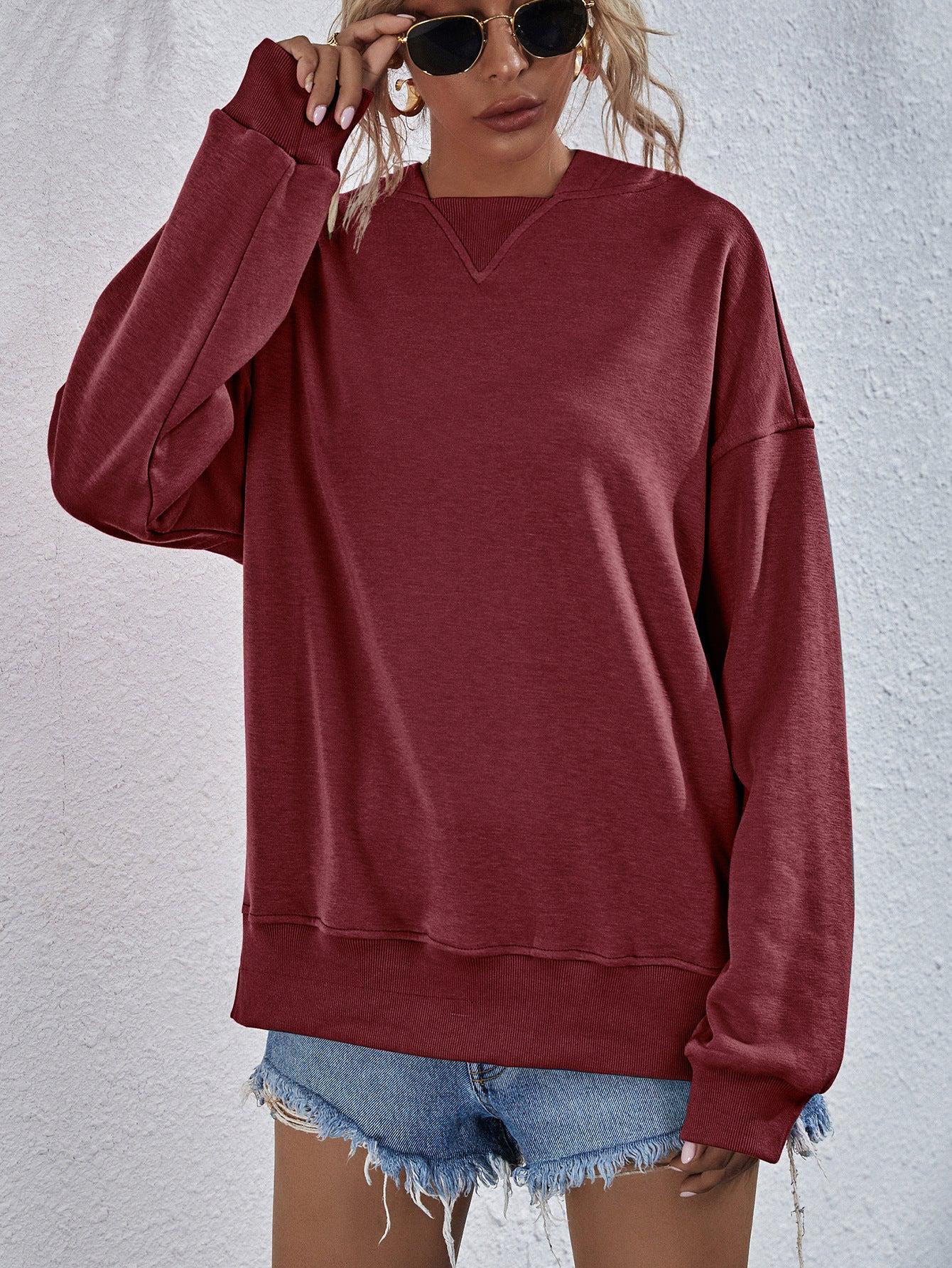 Dame Hoodie med Droppet Skulder og Splitt 10