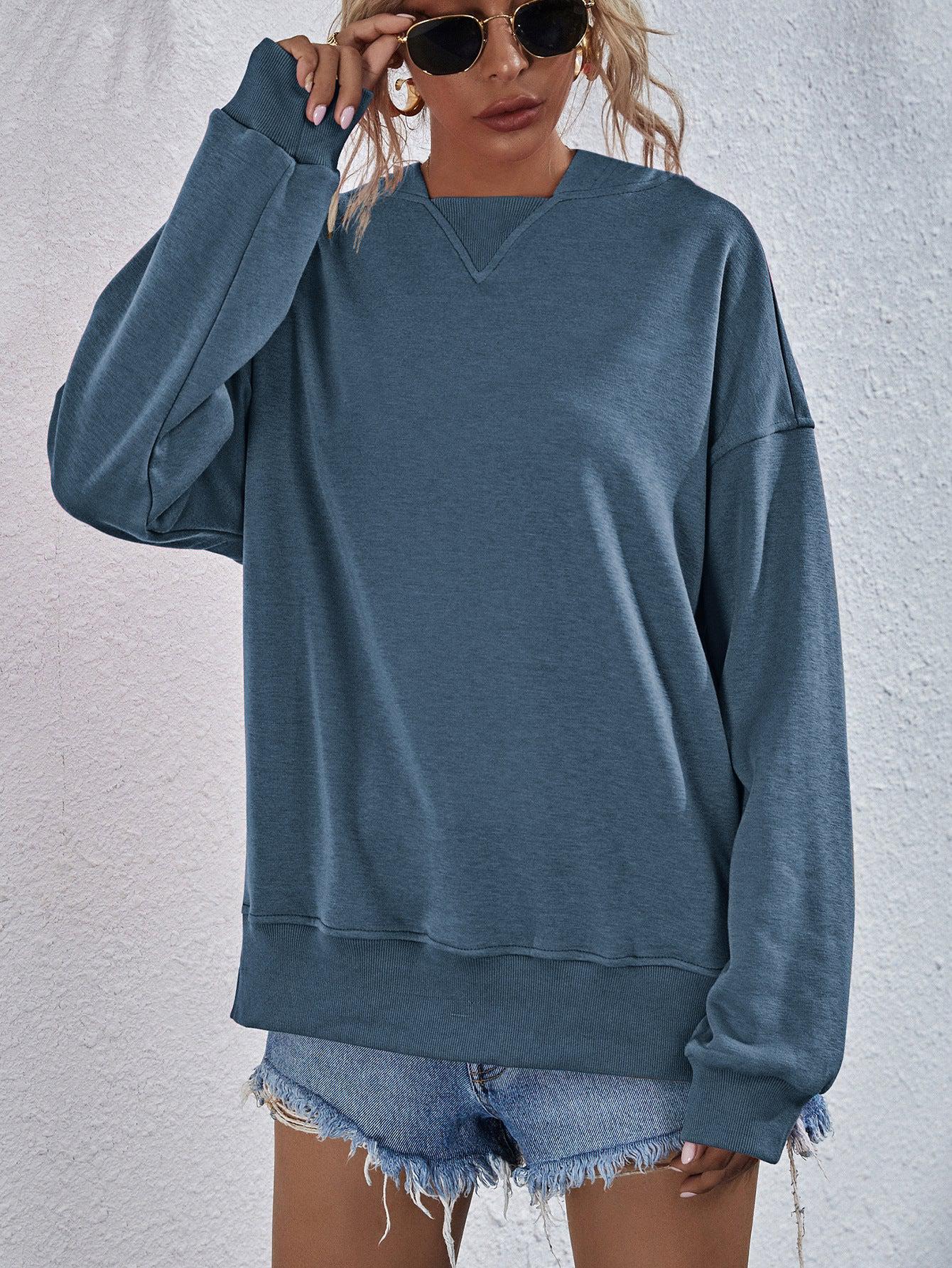 Dame Hoodie med Droppet Skulder og Splitt 6