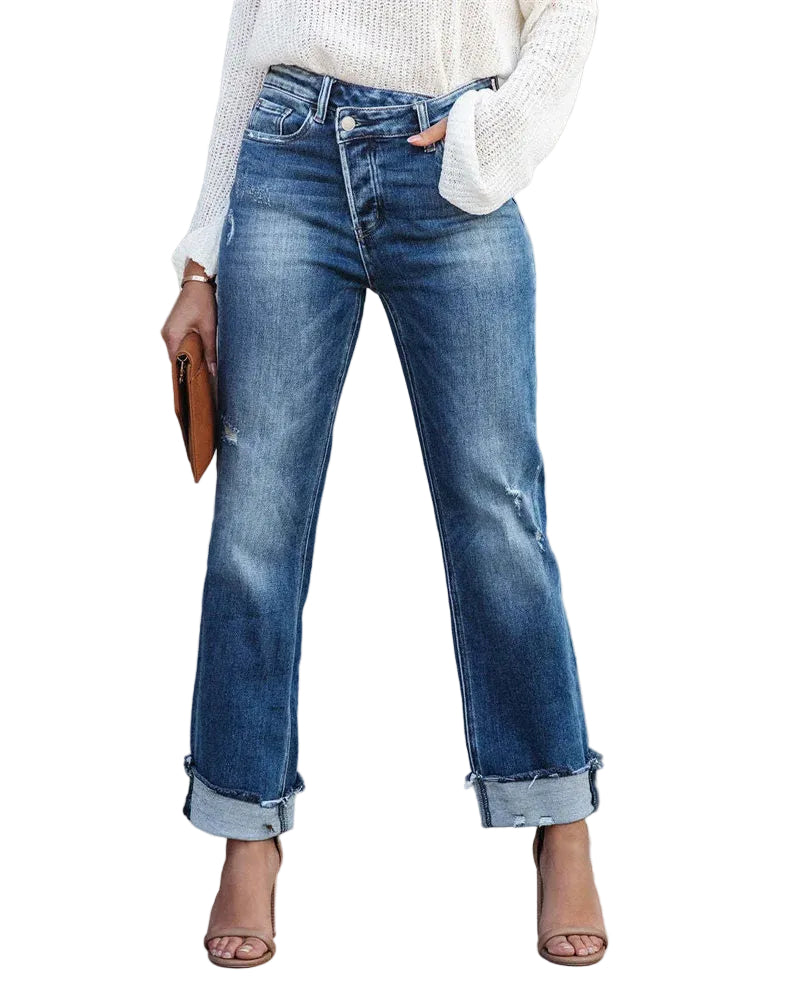 Dame Høy Midje Jeans med Knappestolpe 0