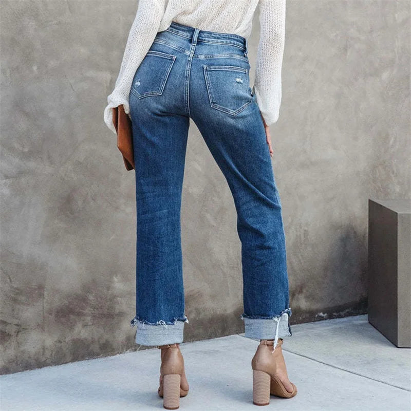 Dame Høy Midje Jeans med Knappestolpe 2