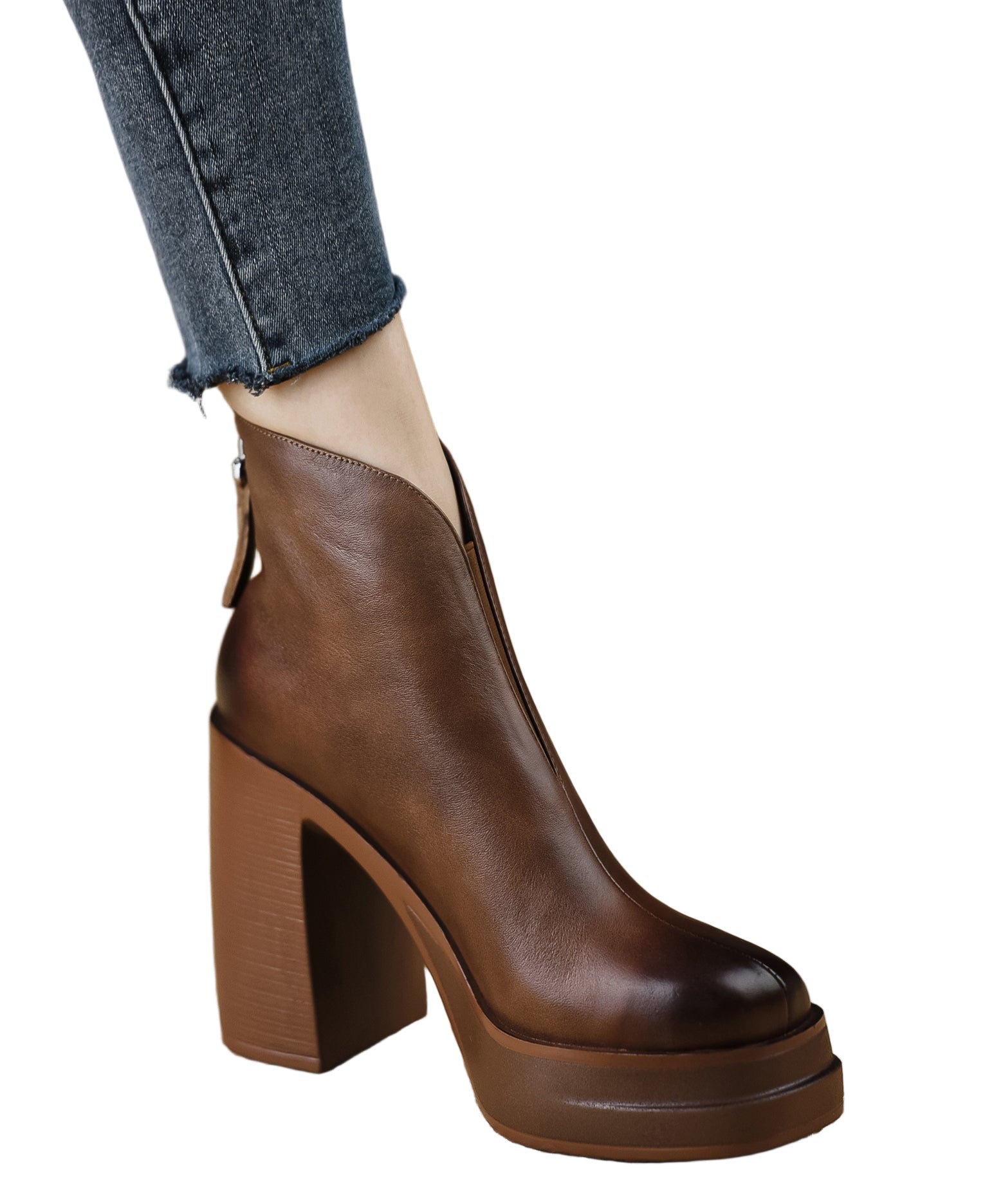 Dame Høye Støvletter Chunky Hæl med Glidelås 0