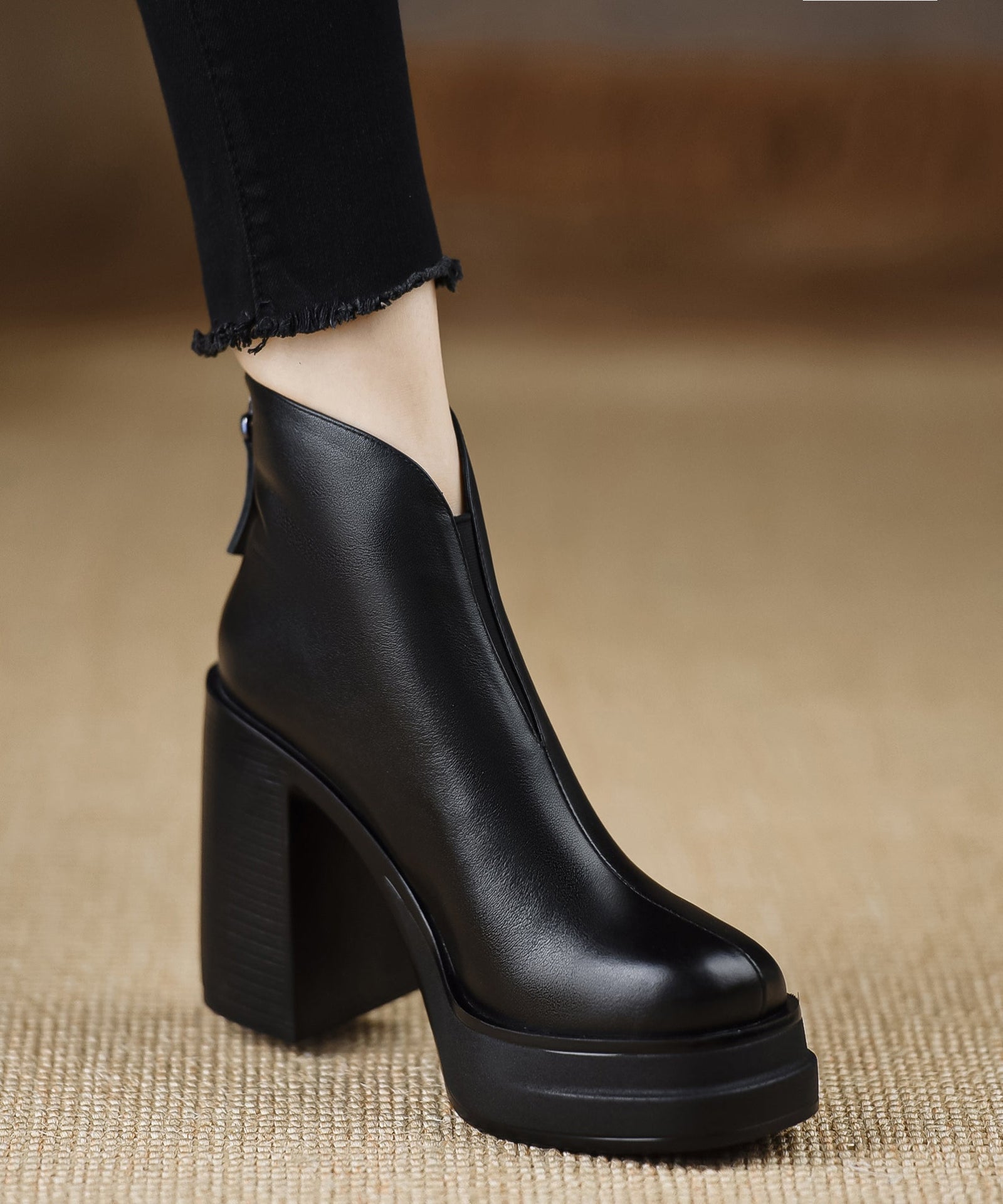 Dame Høye Støvletter Chunky Hæl med Glidelås 1