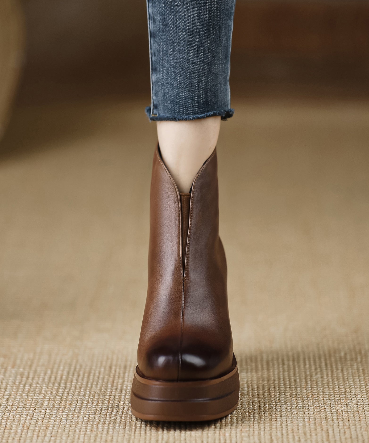 Dame Høye Støvletter Chunky Hæl med Glidelås 2