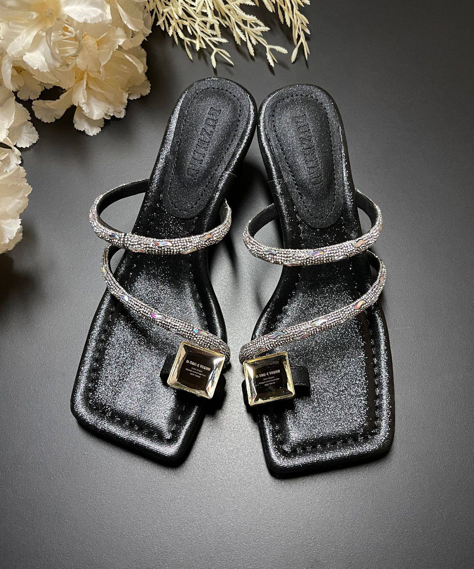 Dame Høyhælte Sandaler Med Rhinestones Moderne Design 2