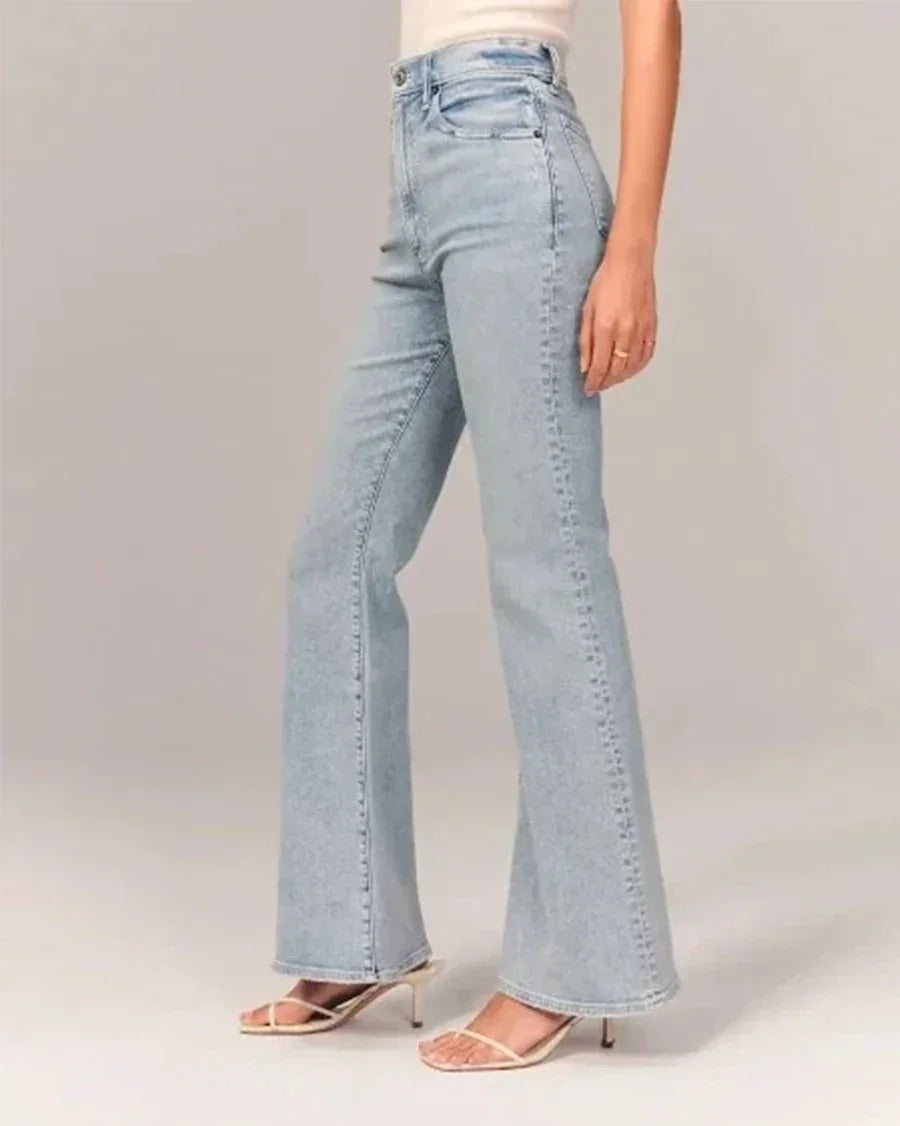 Dame Høymidjede Jeans med Utsvingte Ben 1