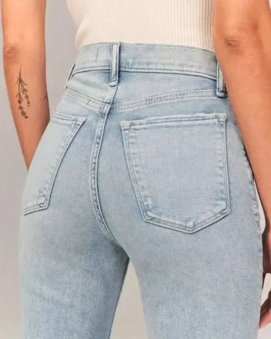 Dame Høymidjede Jeans med Utsvingte Ben 4