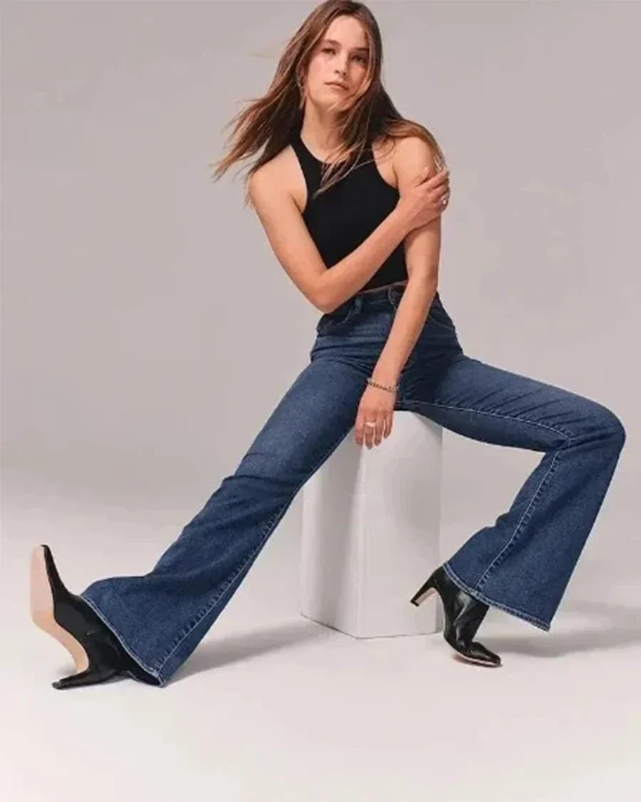 Dame Høymidjede Jeans med Utsvingte Ben 5