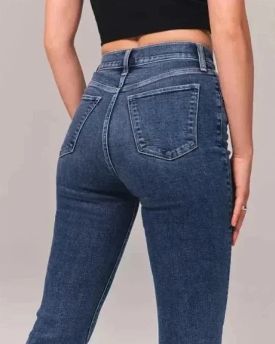 Dame Høymidjede Jeans med Utsvingte Ben 7