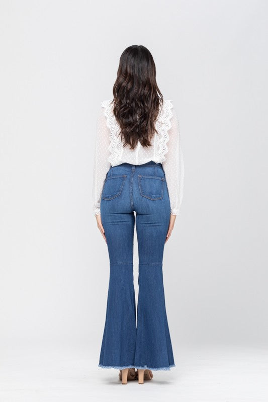 Dame Høyt Liv Super Flare Jeans Medium Blå 2