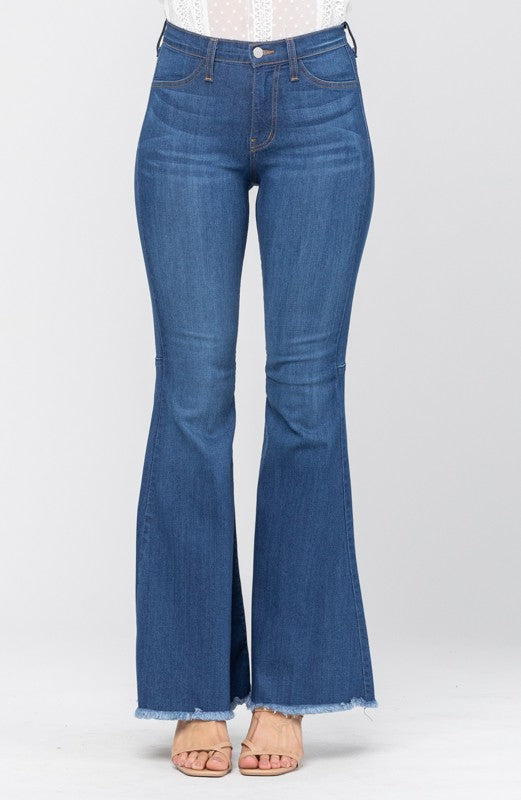 Dame Høyt Liv Super Flare Jeans Medium Blå 3