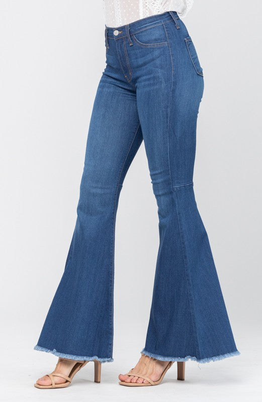 Dame Høyt Liv Super Flare Jeans Medium Blå 4