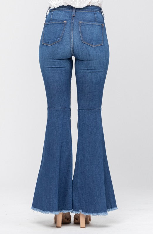Dame Høyt Liv Super Flare Jeans Medium Blå 5