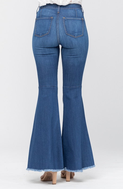 Dame Høyt Liv Super Flare Jeans Medium Blå 6