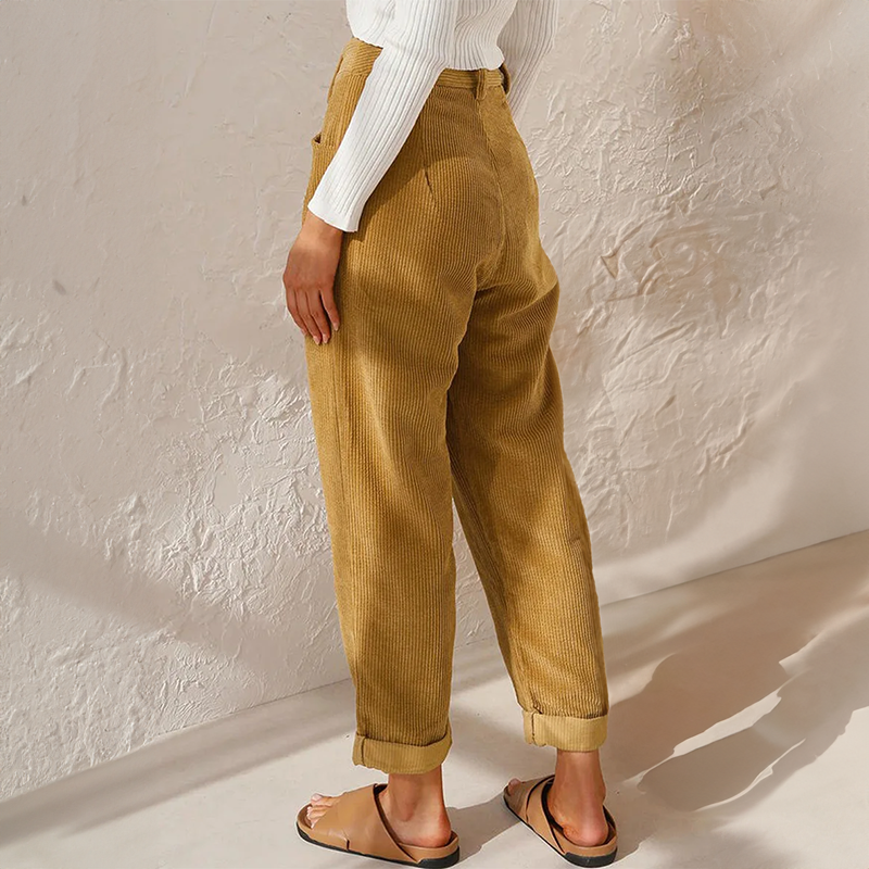 Dame Høytliv Corduroy Bukser Vintage Stil 1