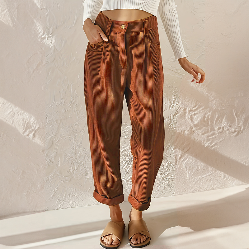 Dame Høytliv Corduroy Bukser Vintage Stil 2