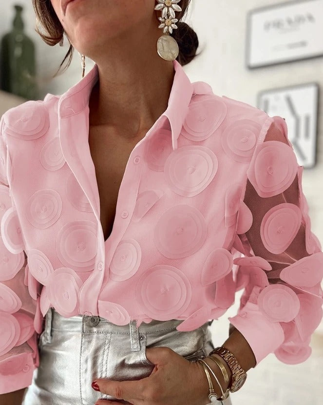 Dame Hvit Bluse med Spisskrage og Gjennomsiktig Design 2