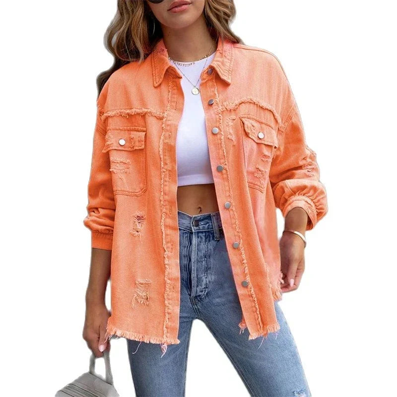 Dame Jeans Jakke Bohemsk Stil Trendy 1