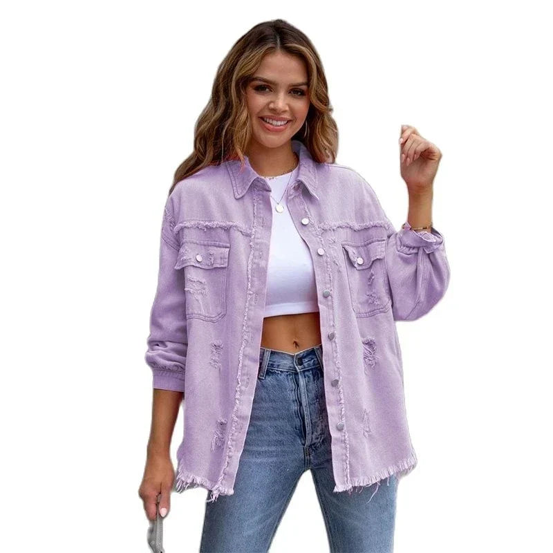 Dame Jeans Jakke Bohemsk Stil Trendy 2