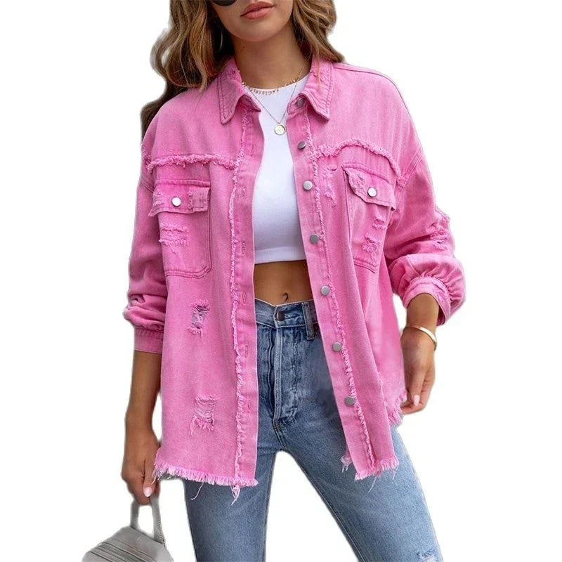 Dame Jeans Jakke Bohemsk Stil Trendy 5