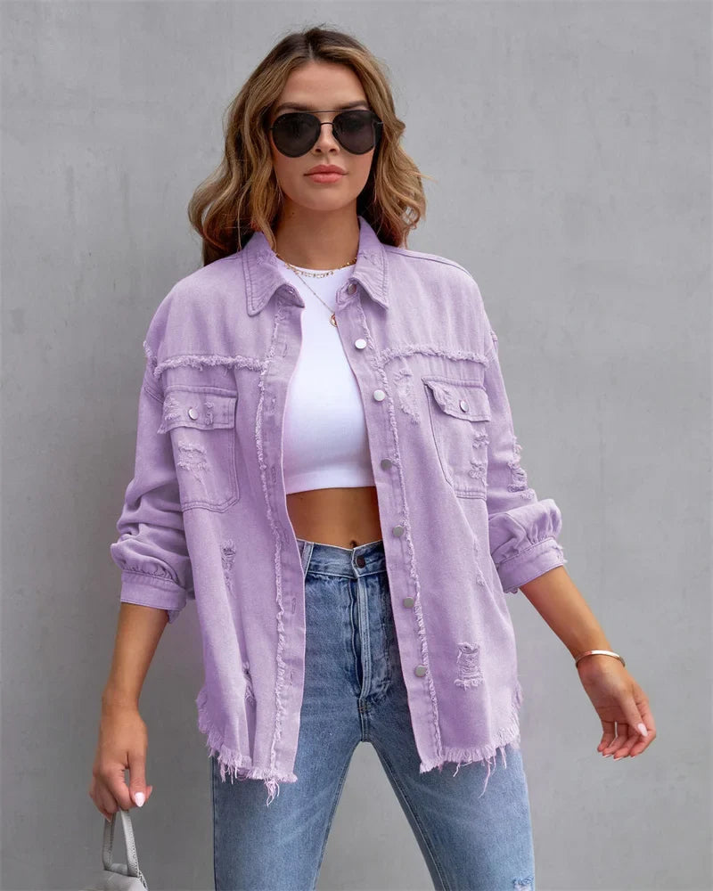 Dame Jeans Jakke Bohemsk Stil Trendy 8