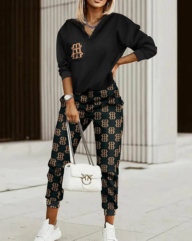 Dame Joggedress Cropped Top Monogram Detaljer Myk Blandingsstoff 5