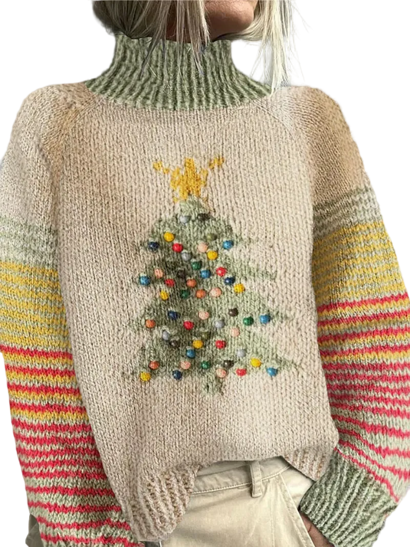 Dame Julegenser med Juletre Design og Stripete Ermer 0