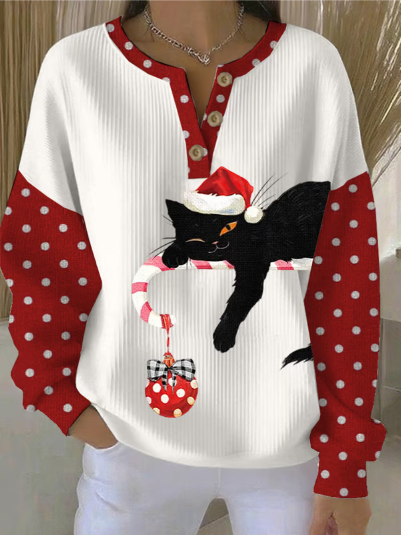 Dame Julegenser med Katt og Festlig Design 3