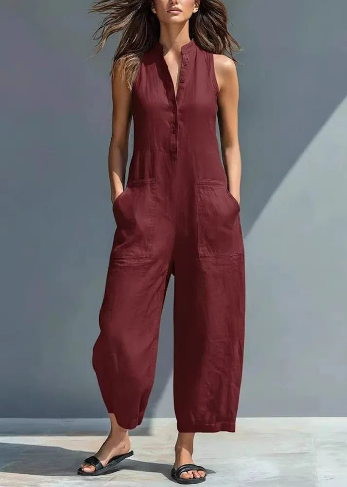 Dame Jumpsuit Ermeløs Høy Midje Patchwork 4