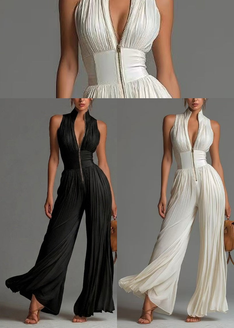 Dame Jumpsuit Ermeløs Rynket Design 4