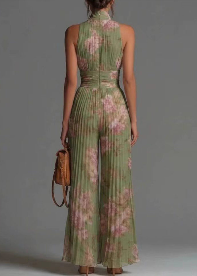 Dame Jumpsuit Ermeløs med Stativ Krage og Rynket Print 3