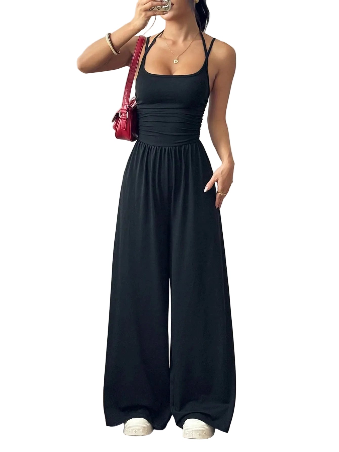 Dame Jumpsuit Løs Plissert Stilmessig 0