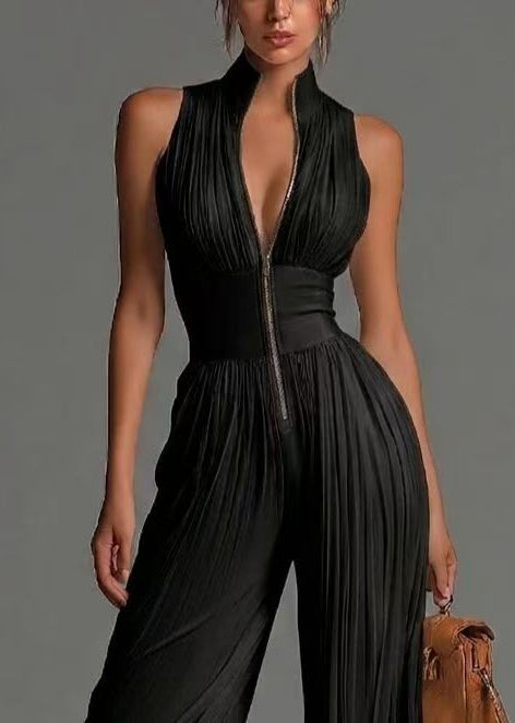 Dame Jumpsuit Med Rynket Design og Glidelås 3