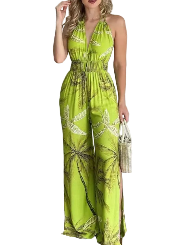 Dame Jumpsuit Ryggløs Halter med Elastisk Midje og Trykk 0