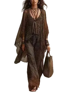 Dame Jumpsuit To-delt Sett med Lange Ermer og Leopardmønster 0