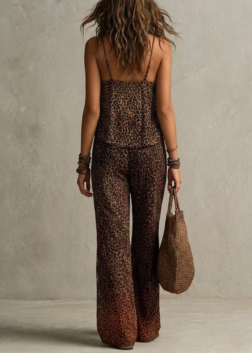 Dame Jumpsuit To-delt Sett med Lange Ermer og Leopardmønster 3
