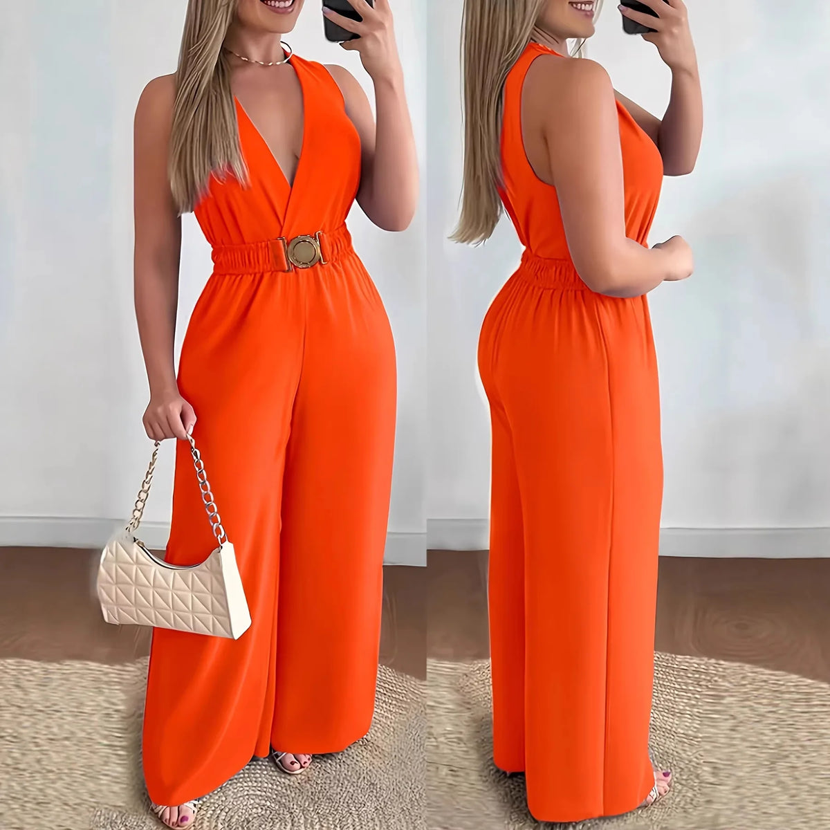 Dame Jumpsuit med Dyp V-hals 2