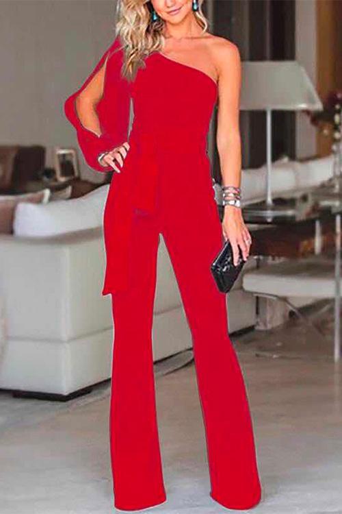 Dame Jumpsuit med Én Skulder og Slissearm 3