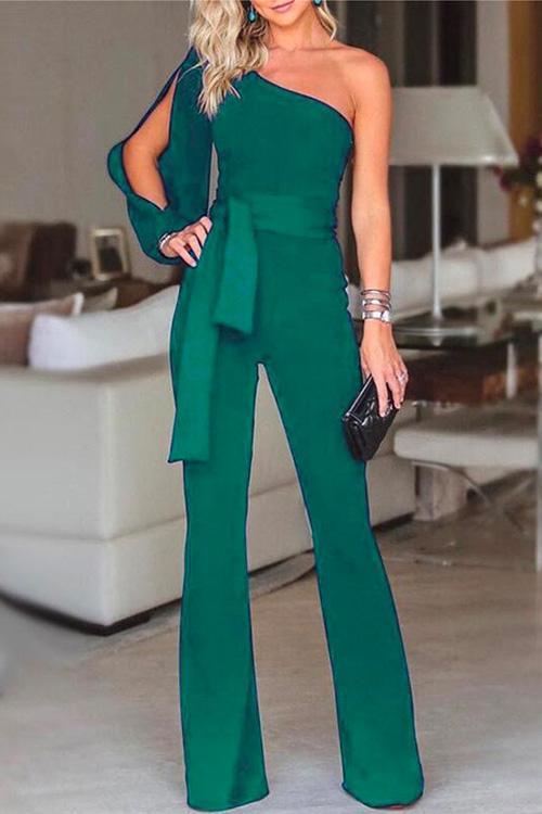 Dame Jumpsuit med Én Skulder og Slissearm 5