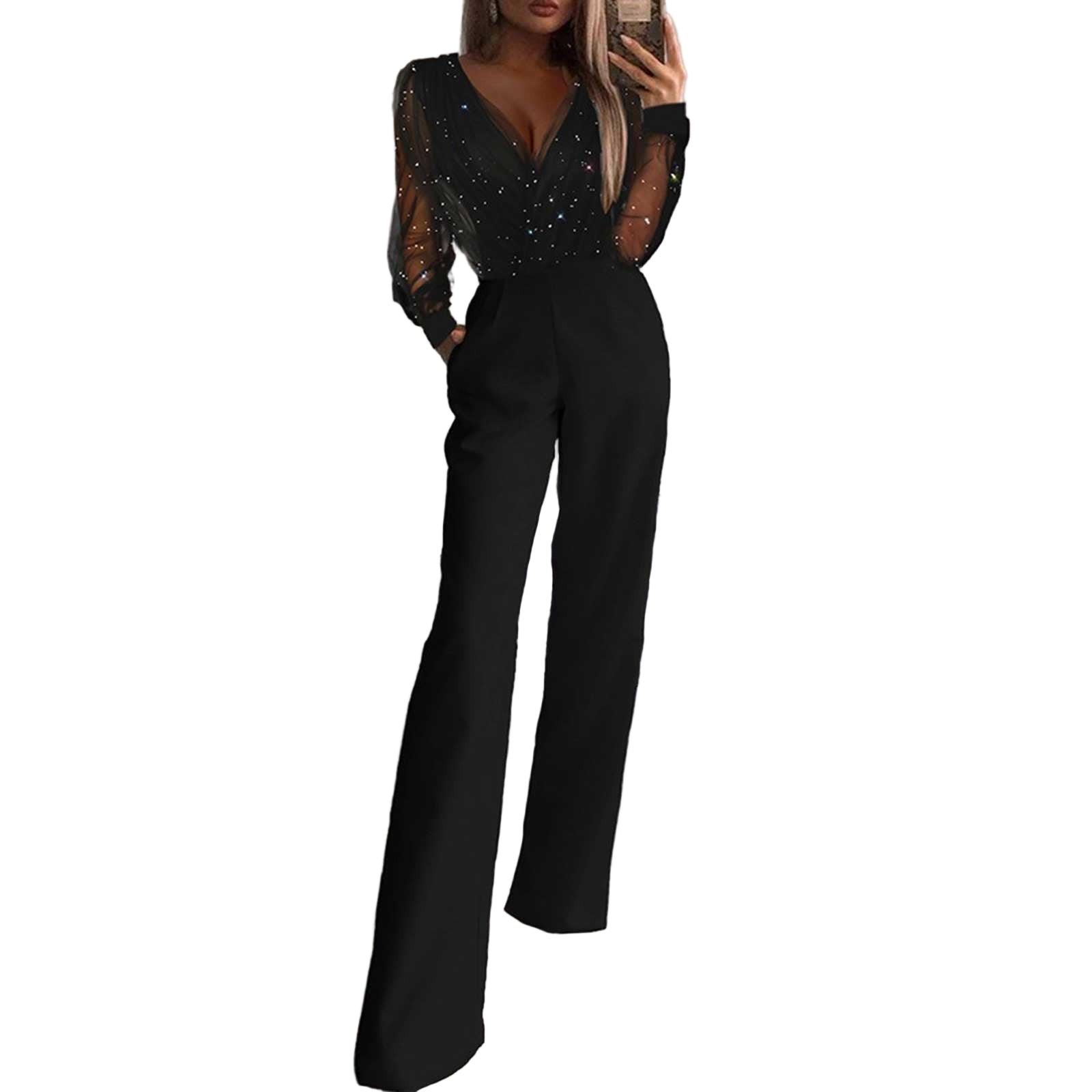 Dame Jumpsuit med Lange Ermer og Vidben 0